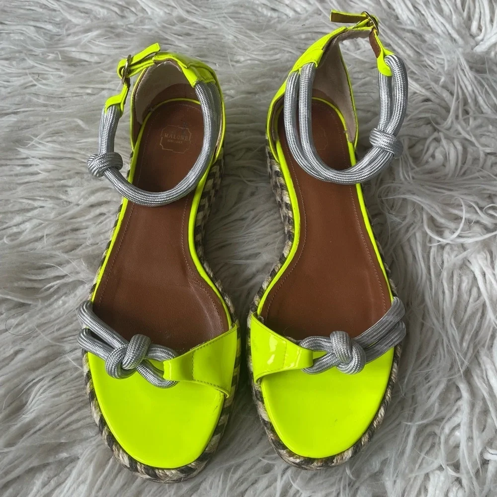 MALONE SOULIERS Simona Rope-Strap Yellow Patent Leather Espadrille Sandals 37.5